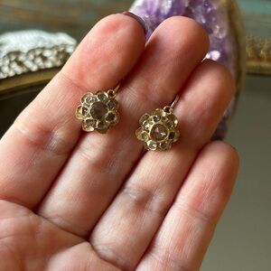 Antique floral rose cut diamond earrings - late Georgian era